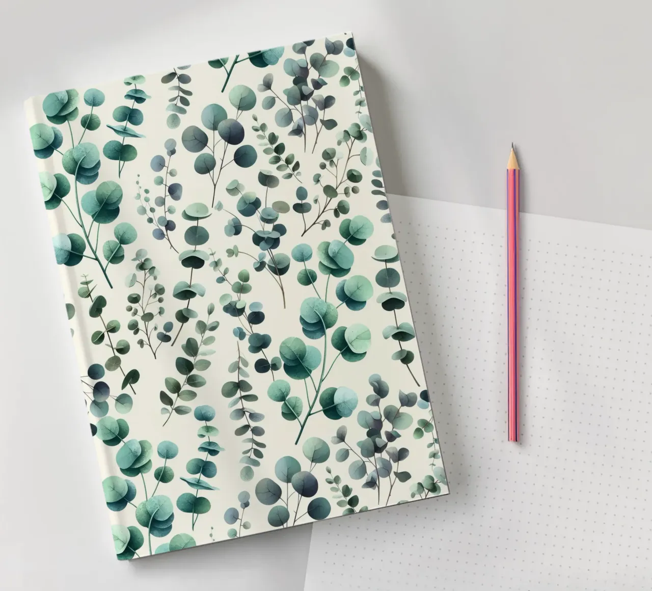 Eucalyptus Leaves Pattern Green notebook by SilverPegasus