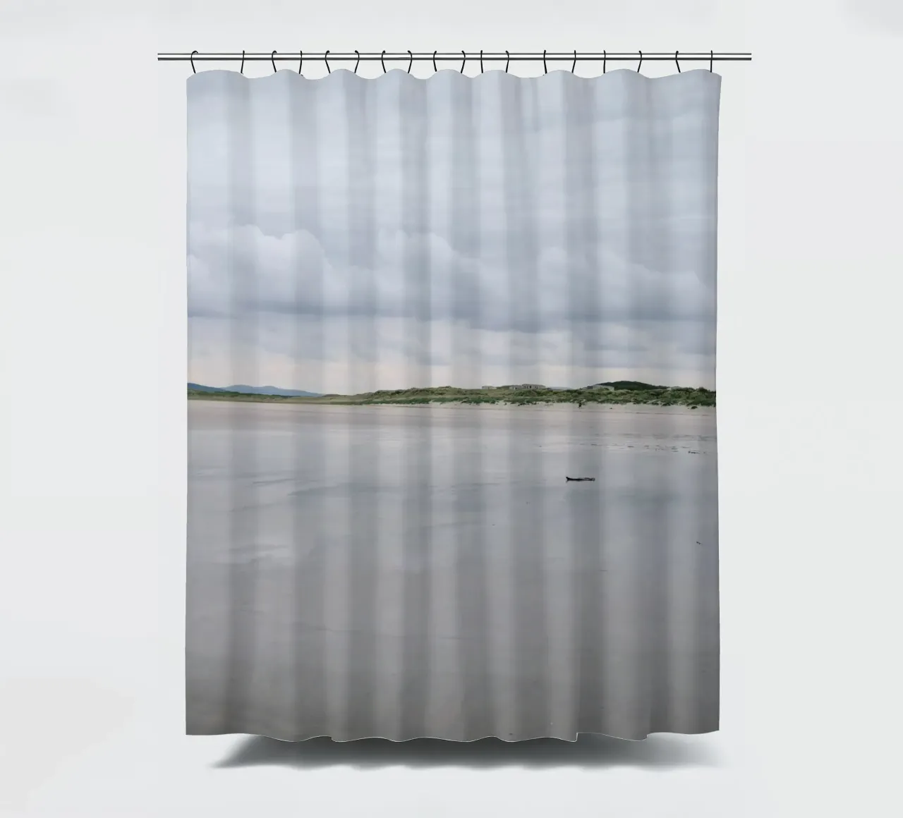 Between sky and sand shower curtain by The Wild Creative Studio