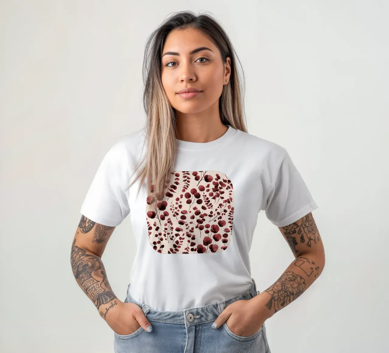 Pattern Foglie di Eucalipto Borgogna t-shirt da SilverPegasus