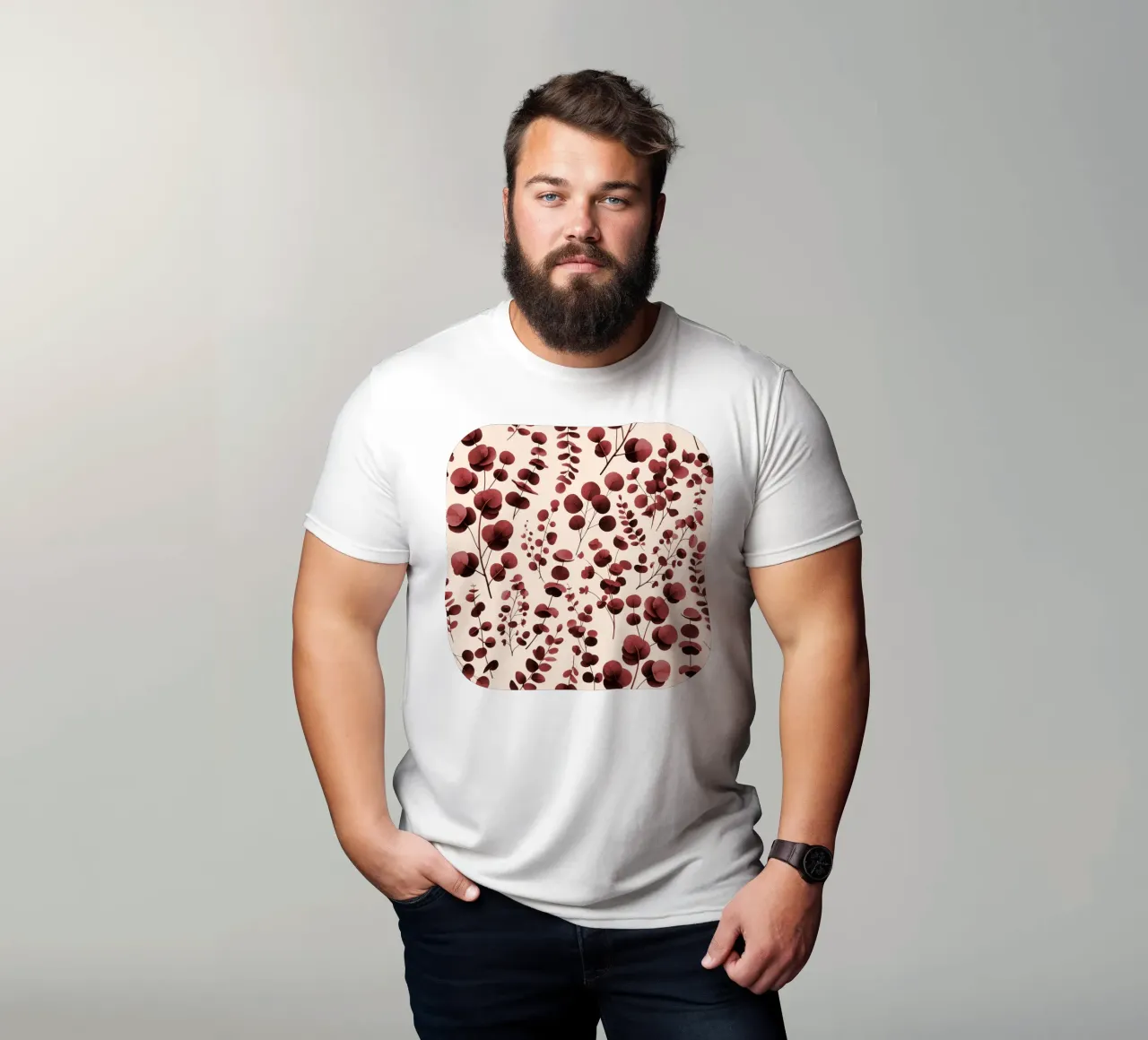 Pattern Foglie di Eucalipto Borgogna t-shirt da SilverPegasus