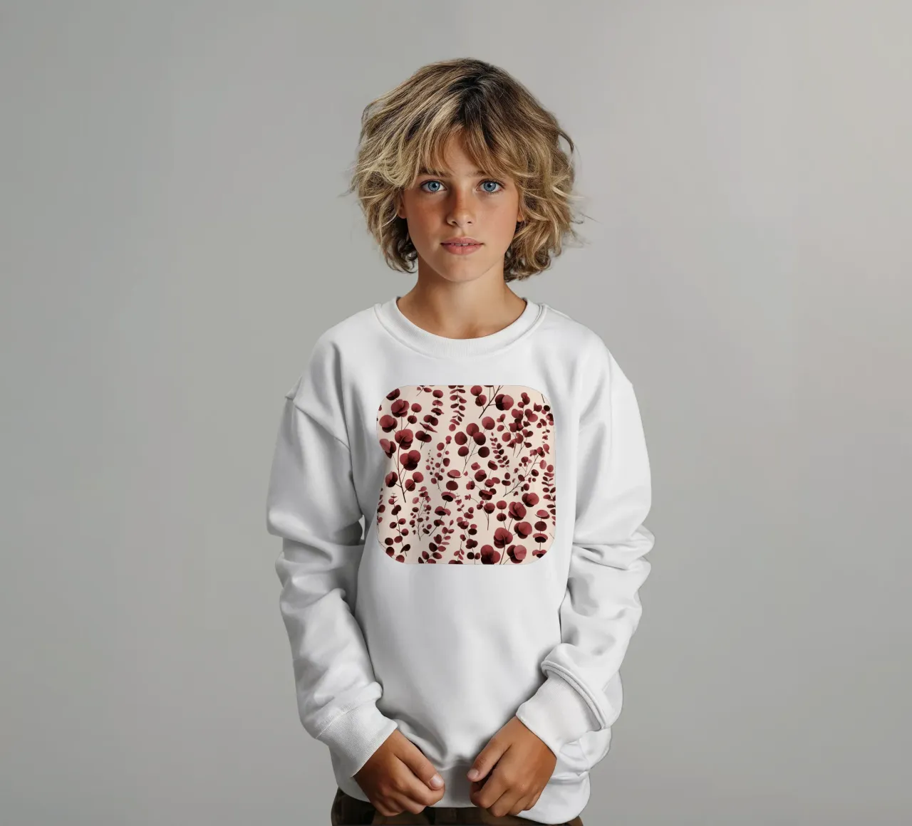 Pattern Foglie di Eucalipto Borgogna felpa bambino da SilverPegasus