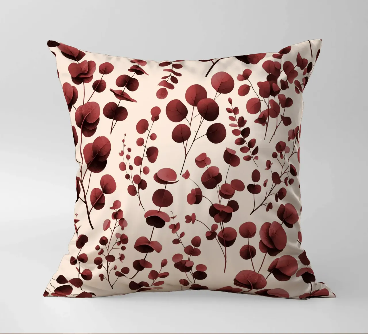 Pattern Foglie di Eucalipto Borgogna cuscino da SilverPegasus