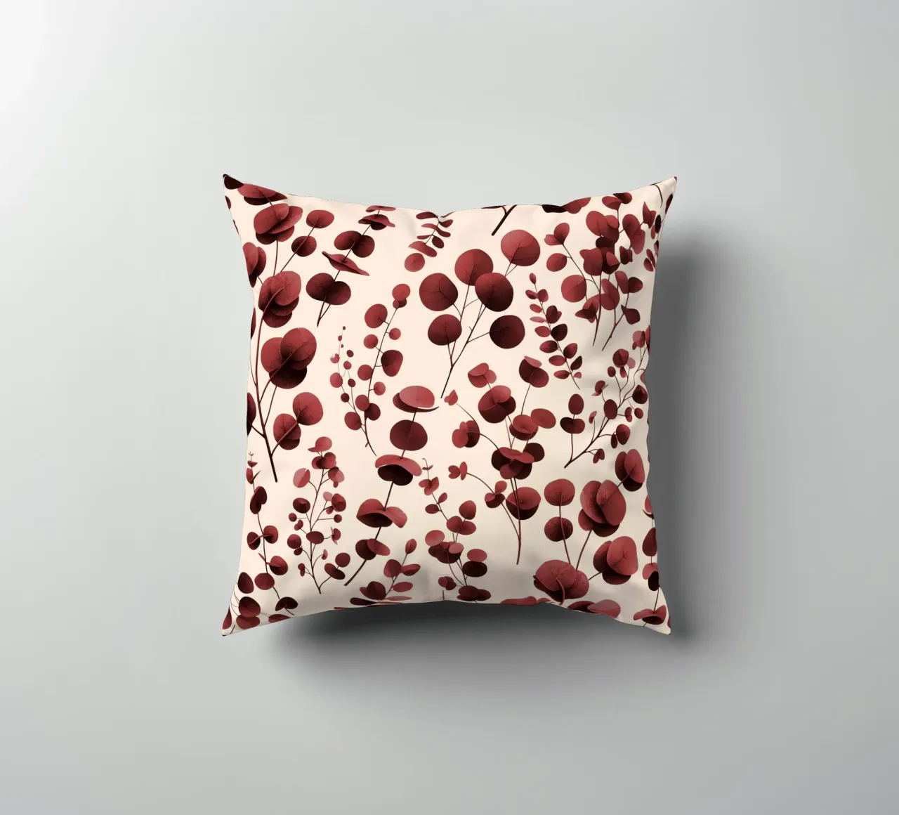 Pattern Foglie di Eucalipto Borgogna cuscino da SilverPegasus