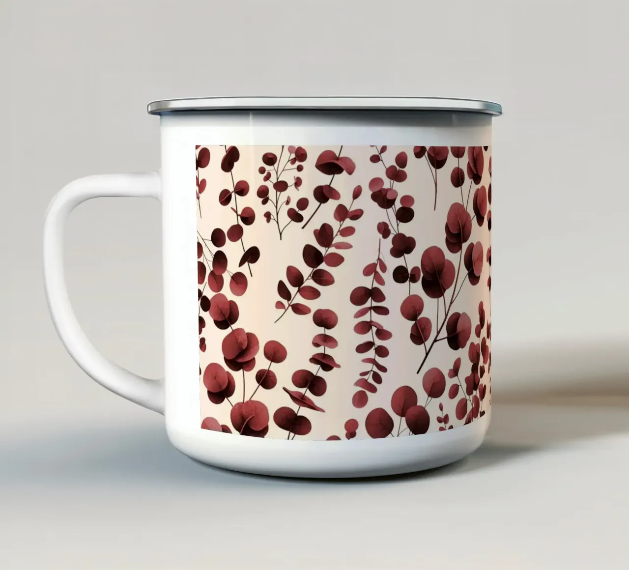 Pattern Foglie di Eucalipto Borgogna tazza in smalto da SilverPegasus