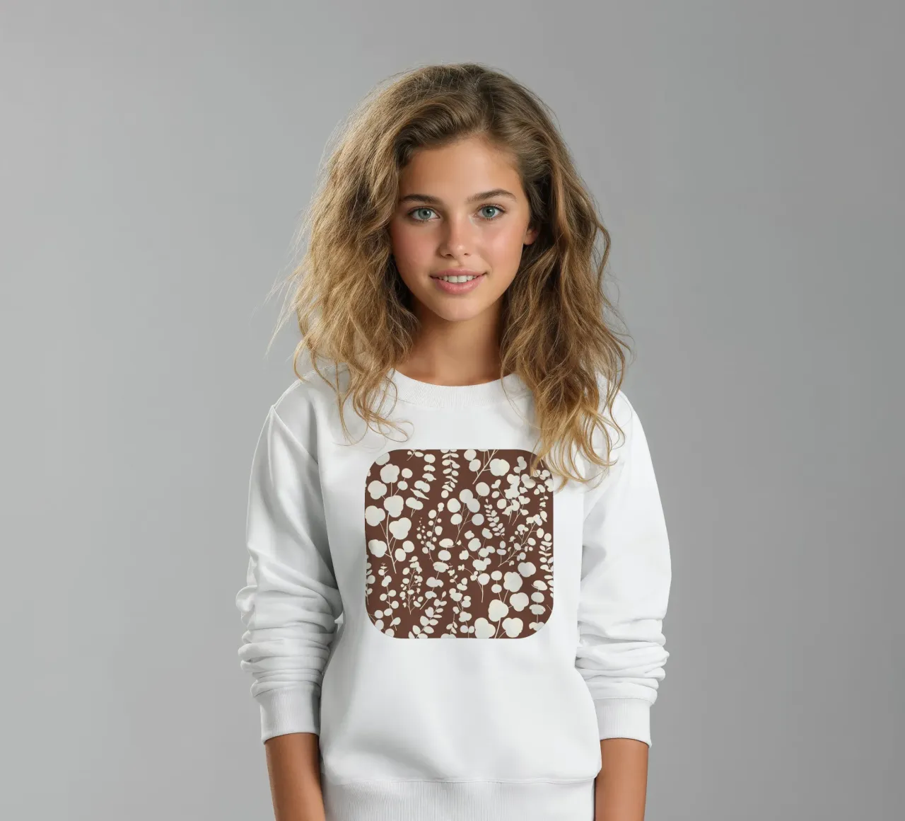 Eucalyptus Leaves Pattern Dark Brown kids sweatshirt by SilverPegasus