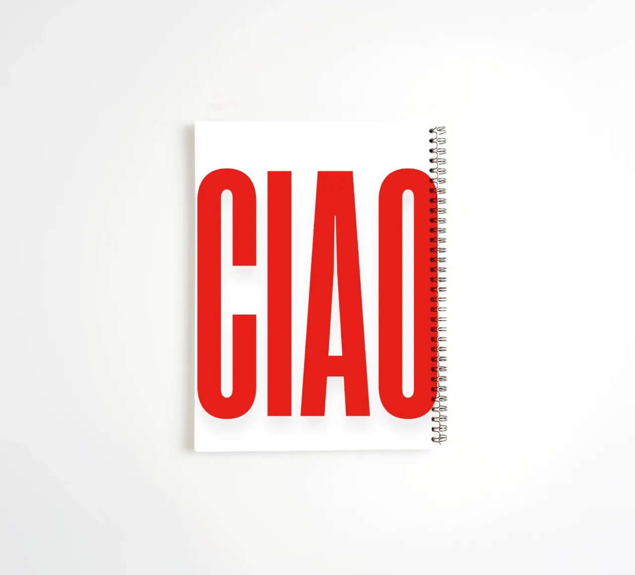 Minimalist “CIAO” Typography in Bold Red Letters spiral notebook by The Quote Collective