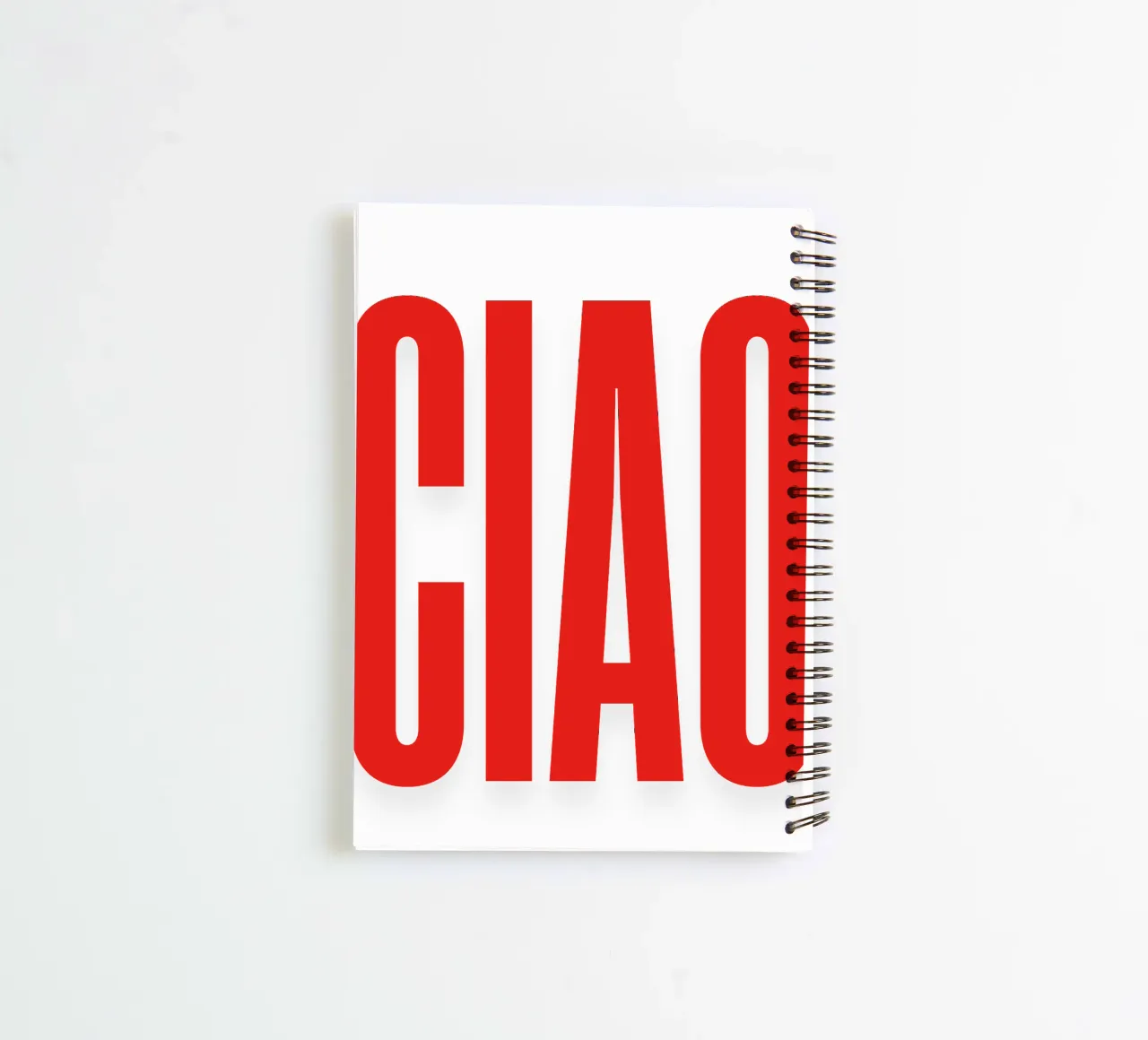 Minimalist “CIAO” Typography in Bold Red Letters spiral notebook by The Quote Collective