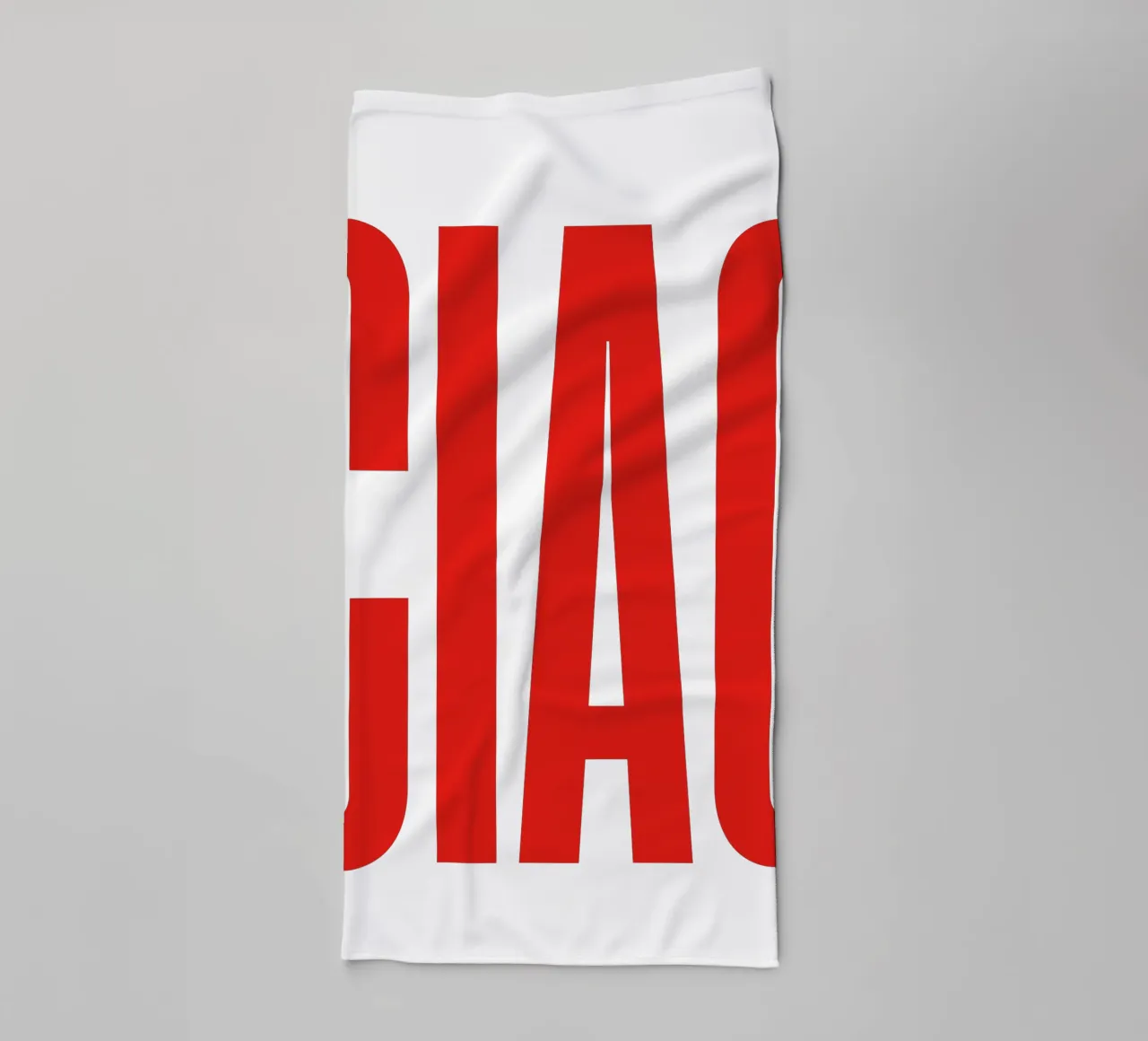 Minimalist “CIAO” Typography in Bold Red Letters towel by The Quote Collective