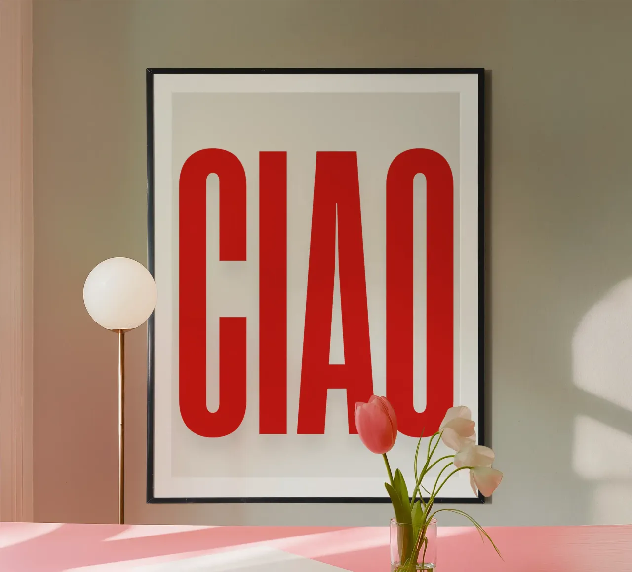 Typographie minimaliste "CIAO" en lettres rouges grasses poster de The Quote Collective