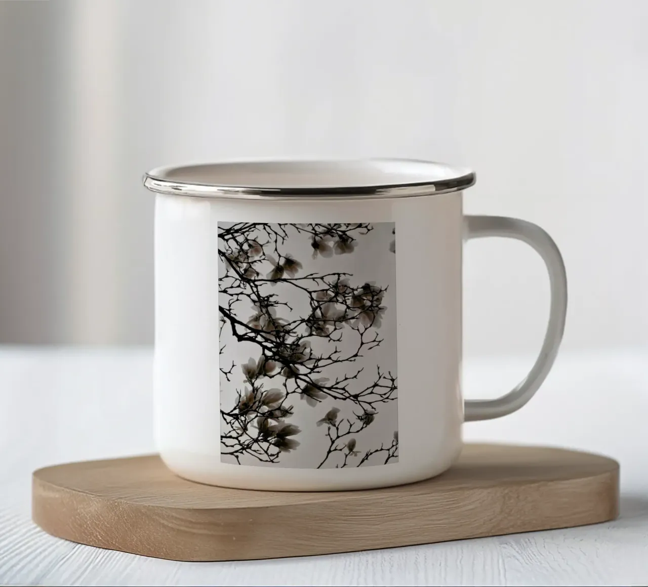 Beige Sand Magnolia Dream emaille mok van Studio Nahili