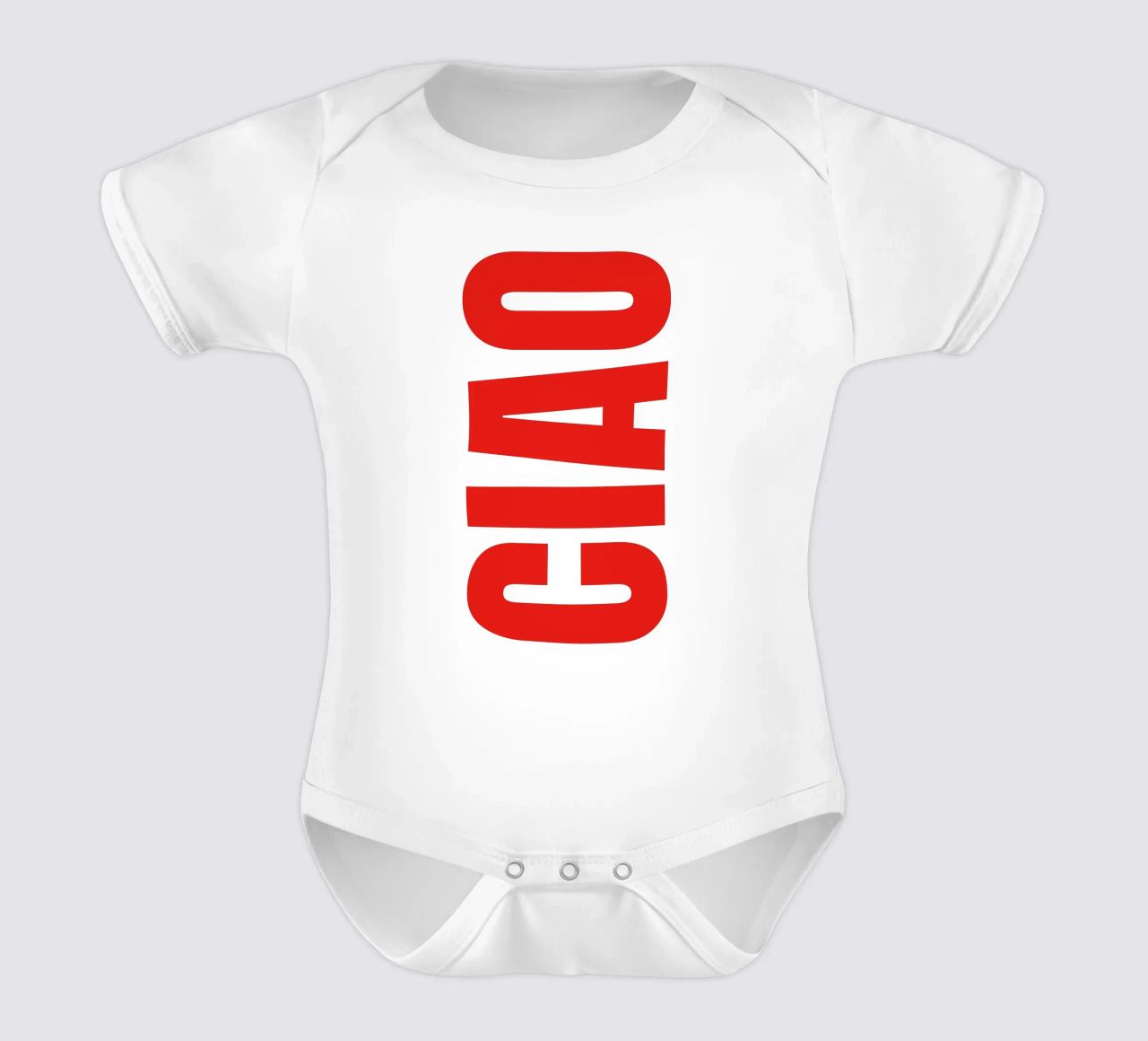 CIAO IN BOLD short-sleeve baby romper by The Quote Collective