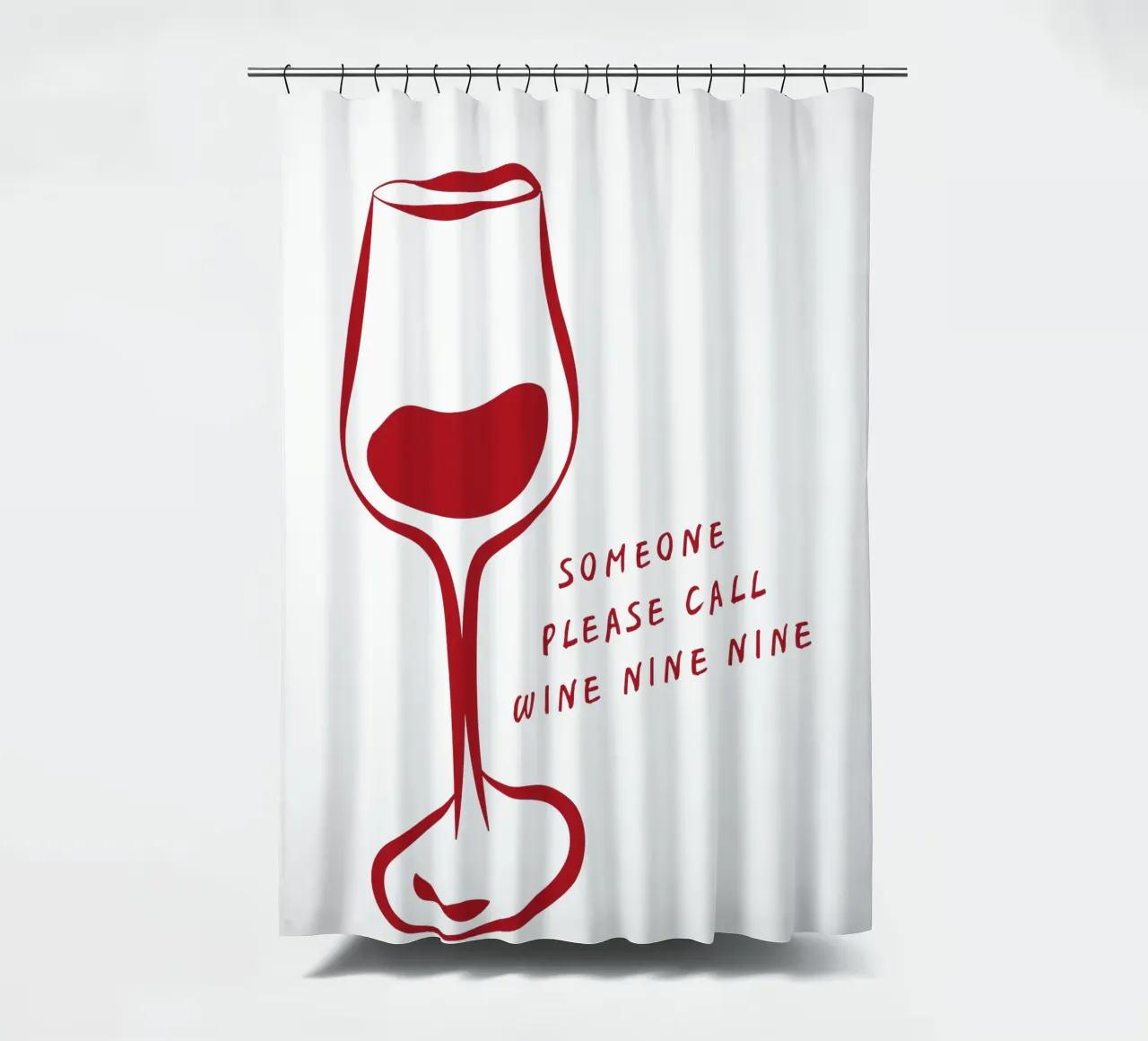 Lustige Weinglas Illustration mit "Wein Neun Neun" Zitat Duschvorhang von The Quote Collective