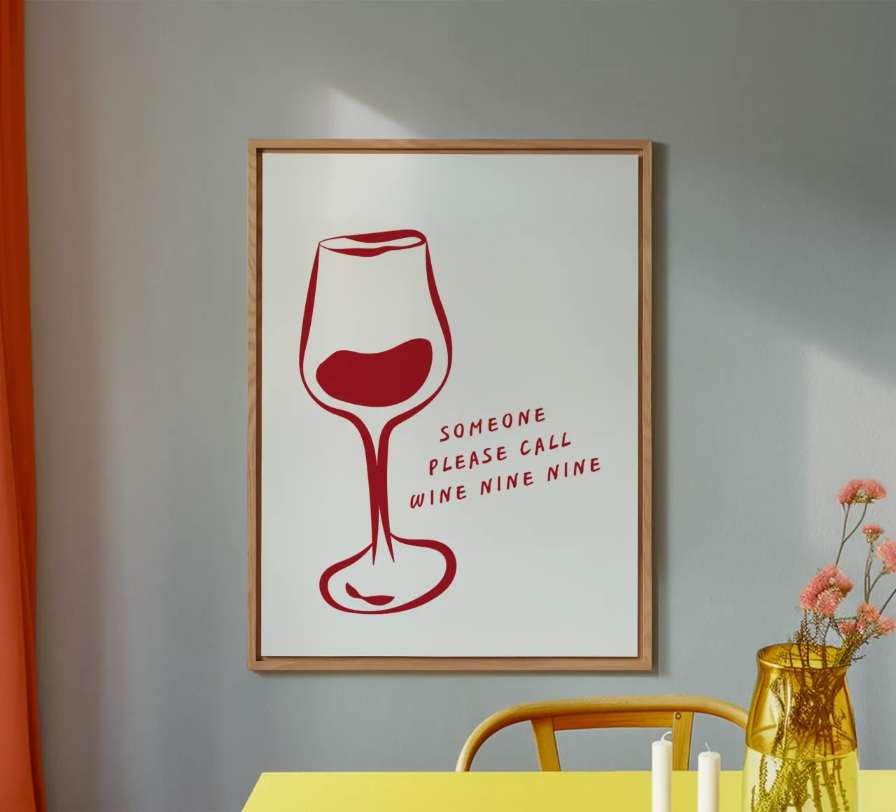 Lustige Weinglas Illustration mit "Wein Neun Neun" Zitat Alu-Dibond von The Quote Collective