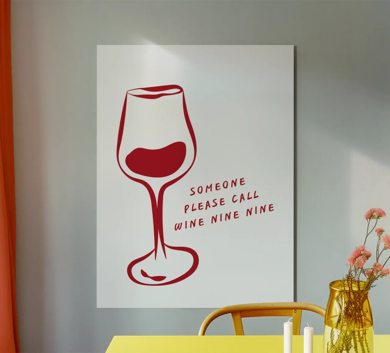 Lustige Weinglas Illustration mit "Wein Neun Neun" Zitat Alu-Dibond von The Quote Collective