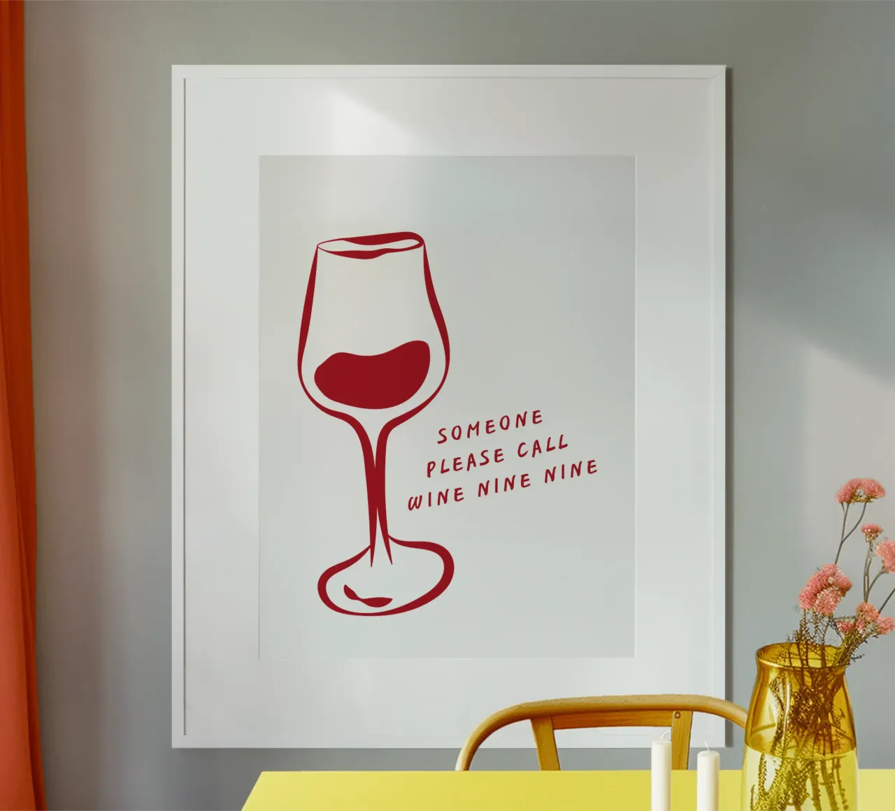 Illustration d'un verre à vin avec une citation de "Wine Nine Nine". hahnemühle de The Quote Collective