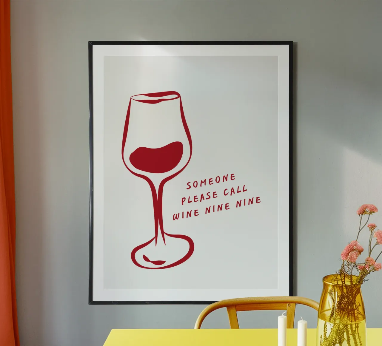 Illustration d'un verre à vin avec une citation de "Wine Nine Nine". hahnemühle de The Quote Collective