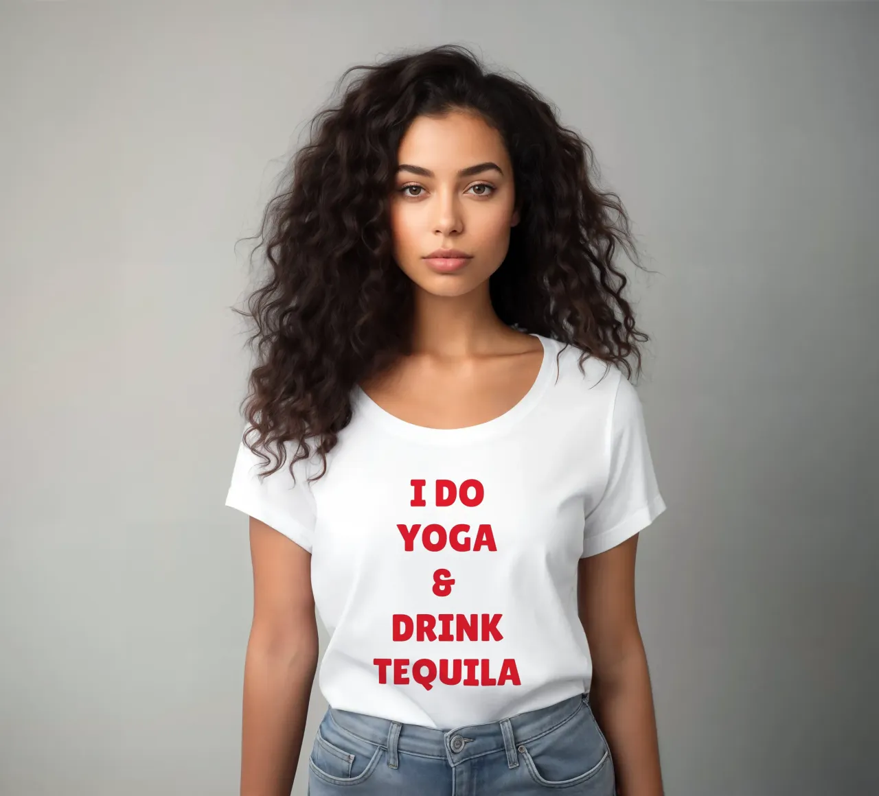 Funny “I Do Yoga & Drink Tequila” Bold Red Quote Design women's fitted t-shirt by The Quote Collective