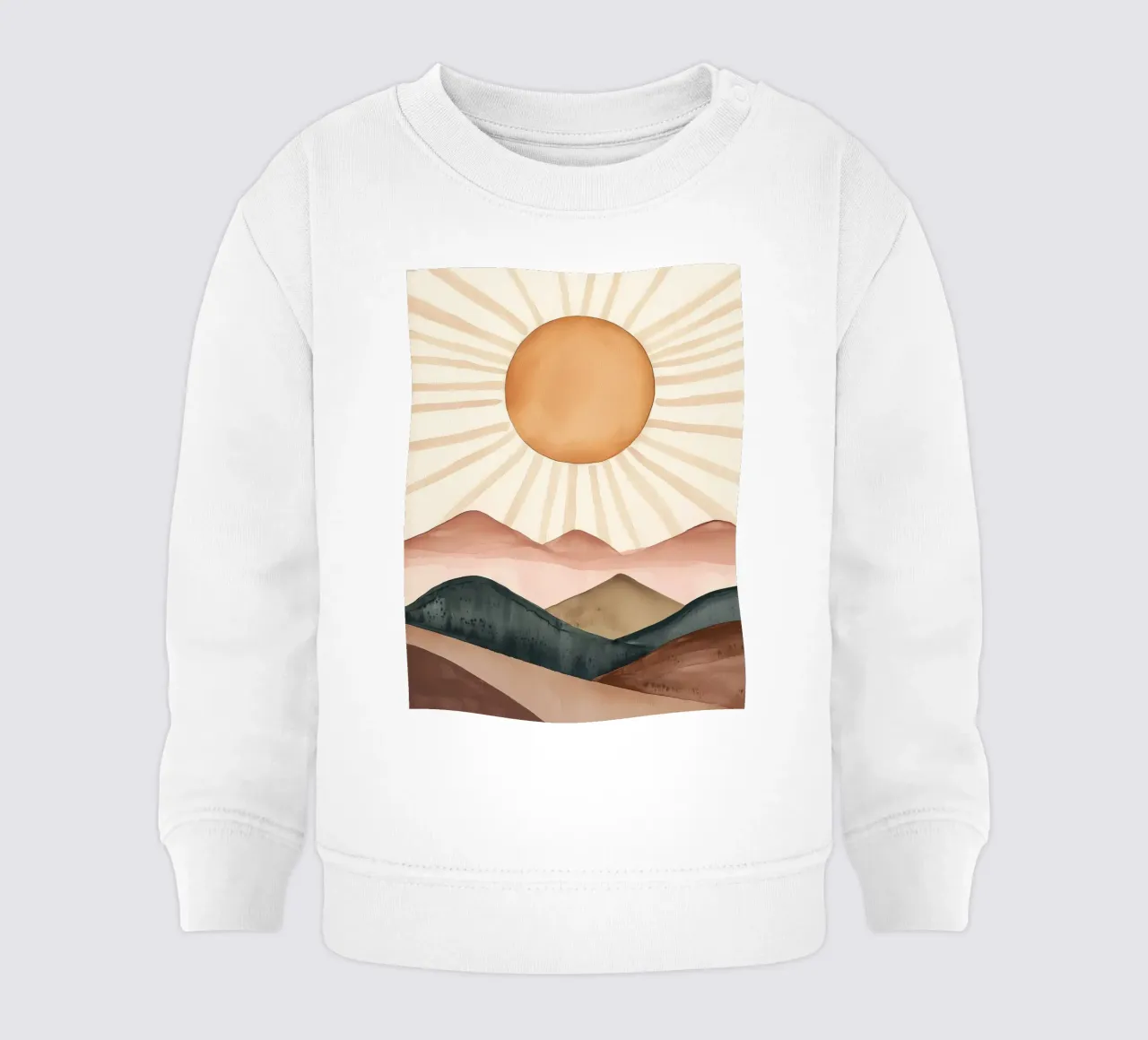 Boho Zon Bergen Abstract Aquarel Kalm Minimalistisch Kunst baby sweatshirt van Gentle Echoes Art