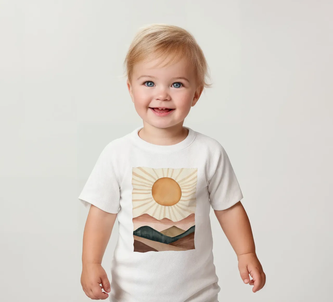 Boho Sun Mountains Abstract Watercolor Calm Minimalist Art baby t-shirt by Gentle Echoes Art