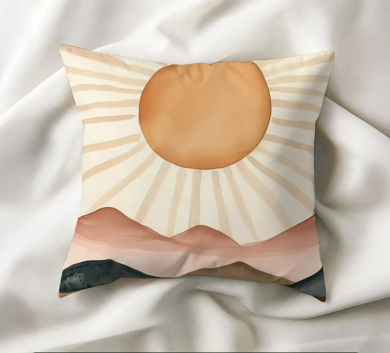 Boho Sun Mountains Acquerello astratto Calma Arte minimalista cuscino da Gentle Echoes Art