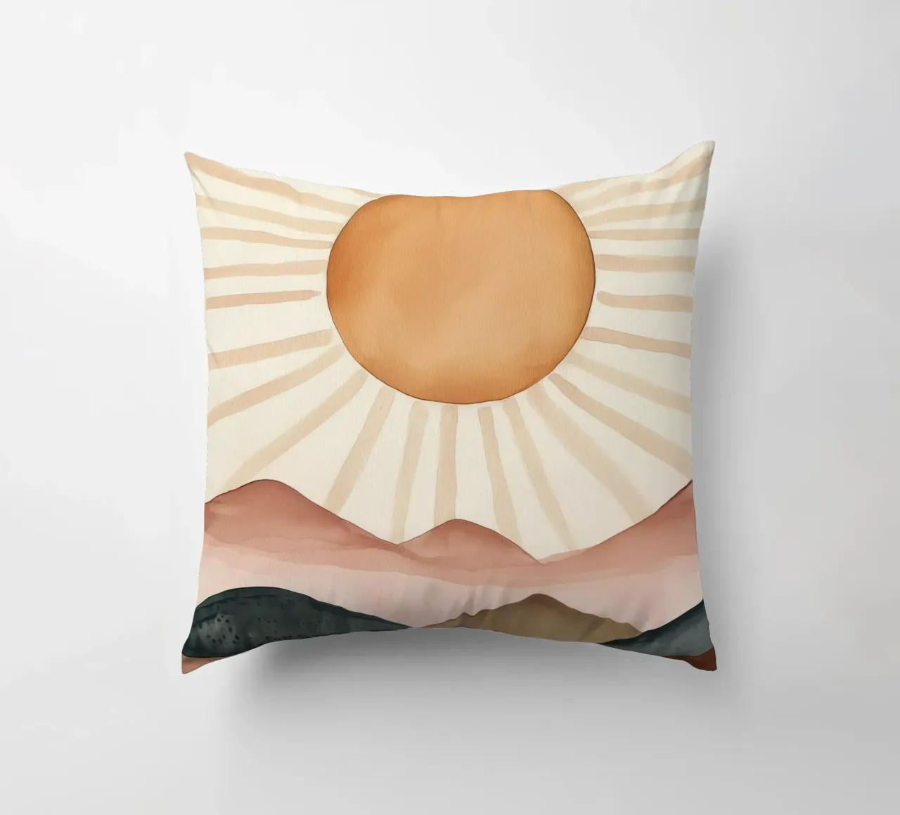 Boho Sun Mountains Acquerello astratto Calma Arte minimalista cuscino da Gentle Echoes Art