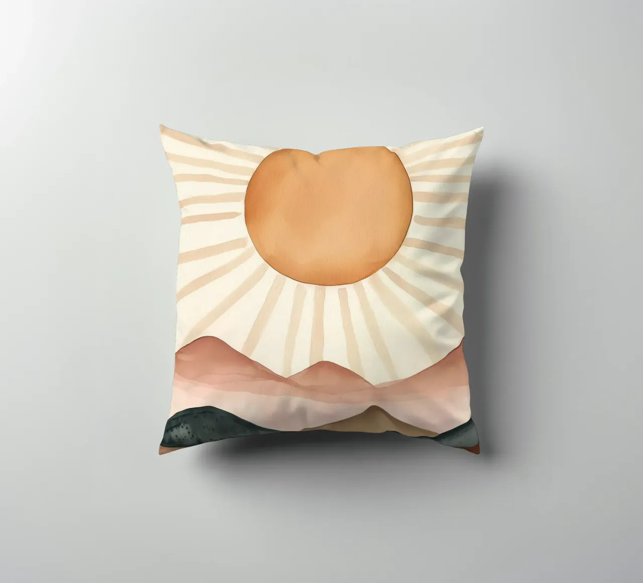 Boho Sun Mountains Acquerello astratto Calma Arte minimalista cuscino da Gentle Echoes Art
