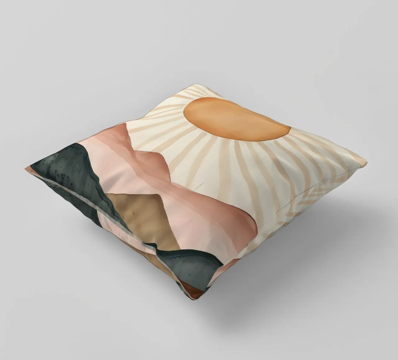 Boho Sun Mountains Acquerello astratto Calma Arte minimalista cuscino da Gentle Echoes Art