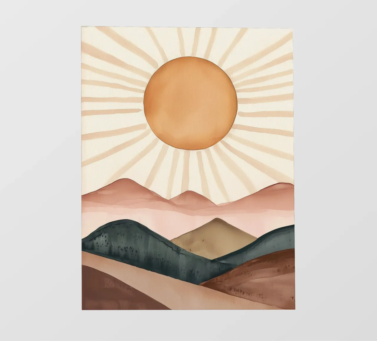 Boho Sun Mountains Abstract Watercolor Calm Minimalist Art photo wallpaper by Gentle Echoes Art