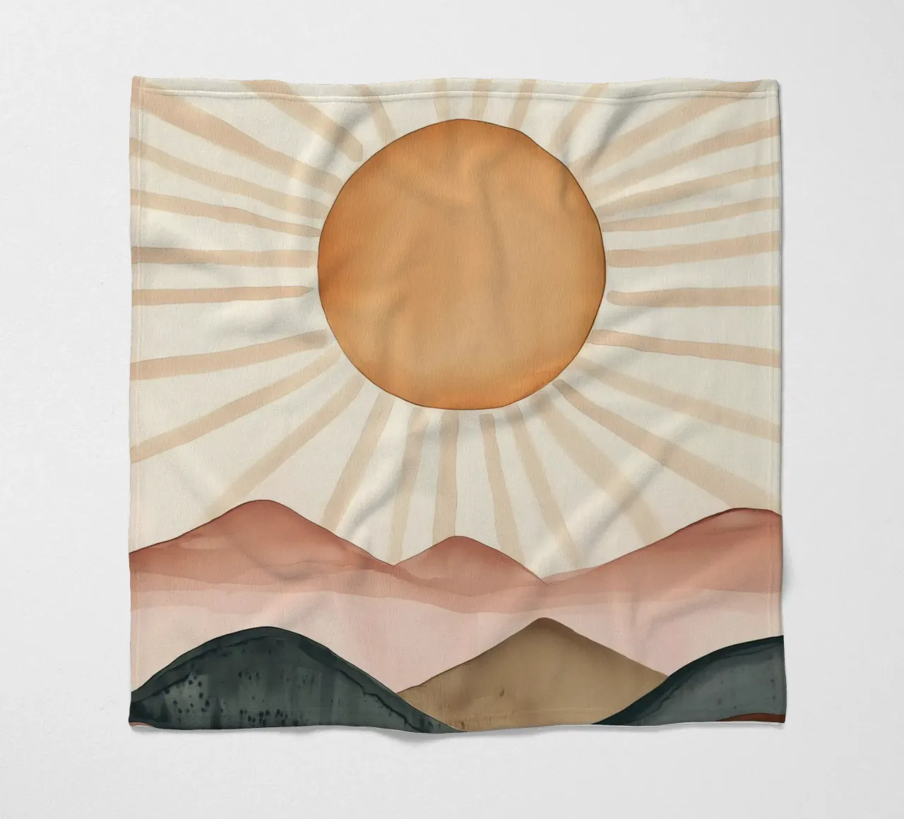 Boho Sun Mountains Abstract Watercolor Calm Minimalist Art fleece blanket by Gentle Echoes Art