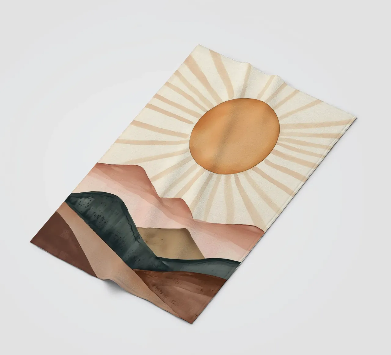 Boho Sun Mountains Abstract Watercolor Calm Minimalist Art fleece blanket by Gentle Echoes Art
