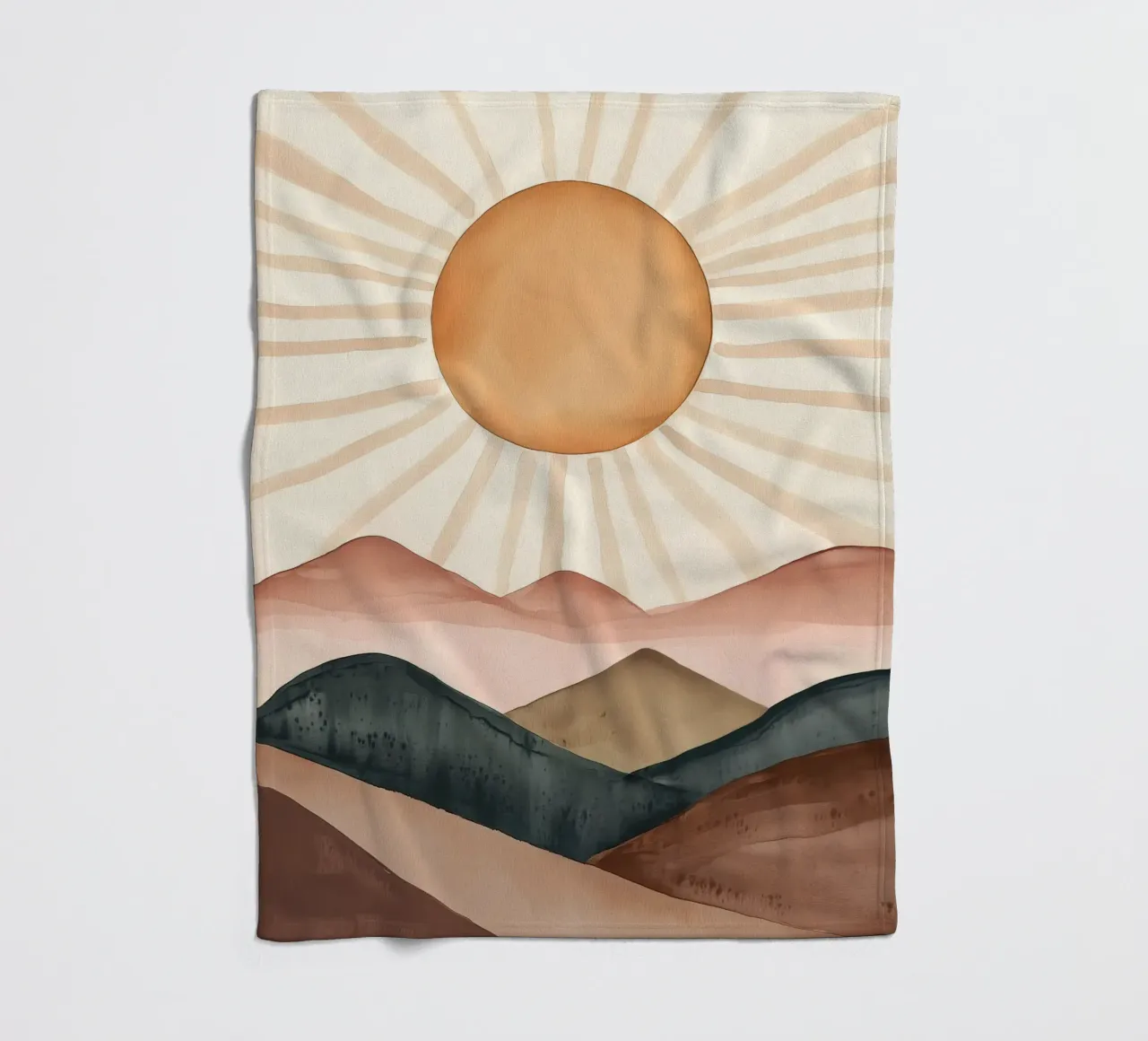 Boho Sun Mountains Abstract Watercolor Calm Minimalist Art fleece blanket by Gentle Echoes Art