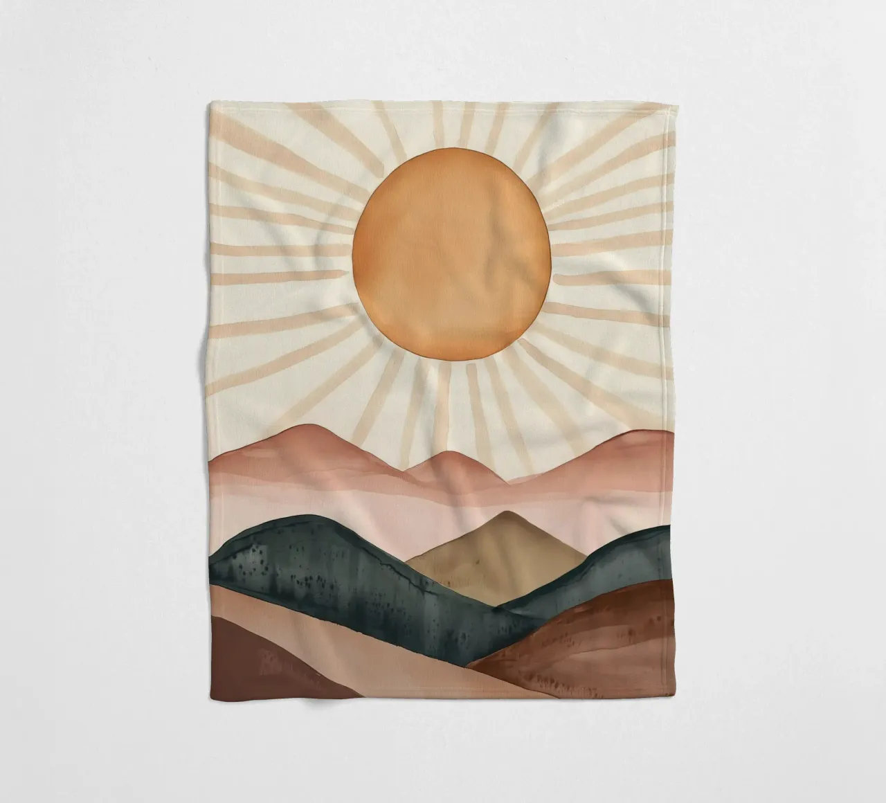 Boho Sun Mountains Abstract Watercolor Calm Minimalist Art fleece blanket by Gentle Echoes Art