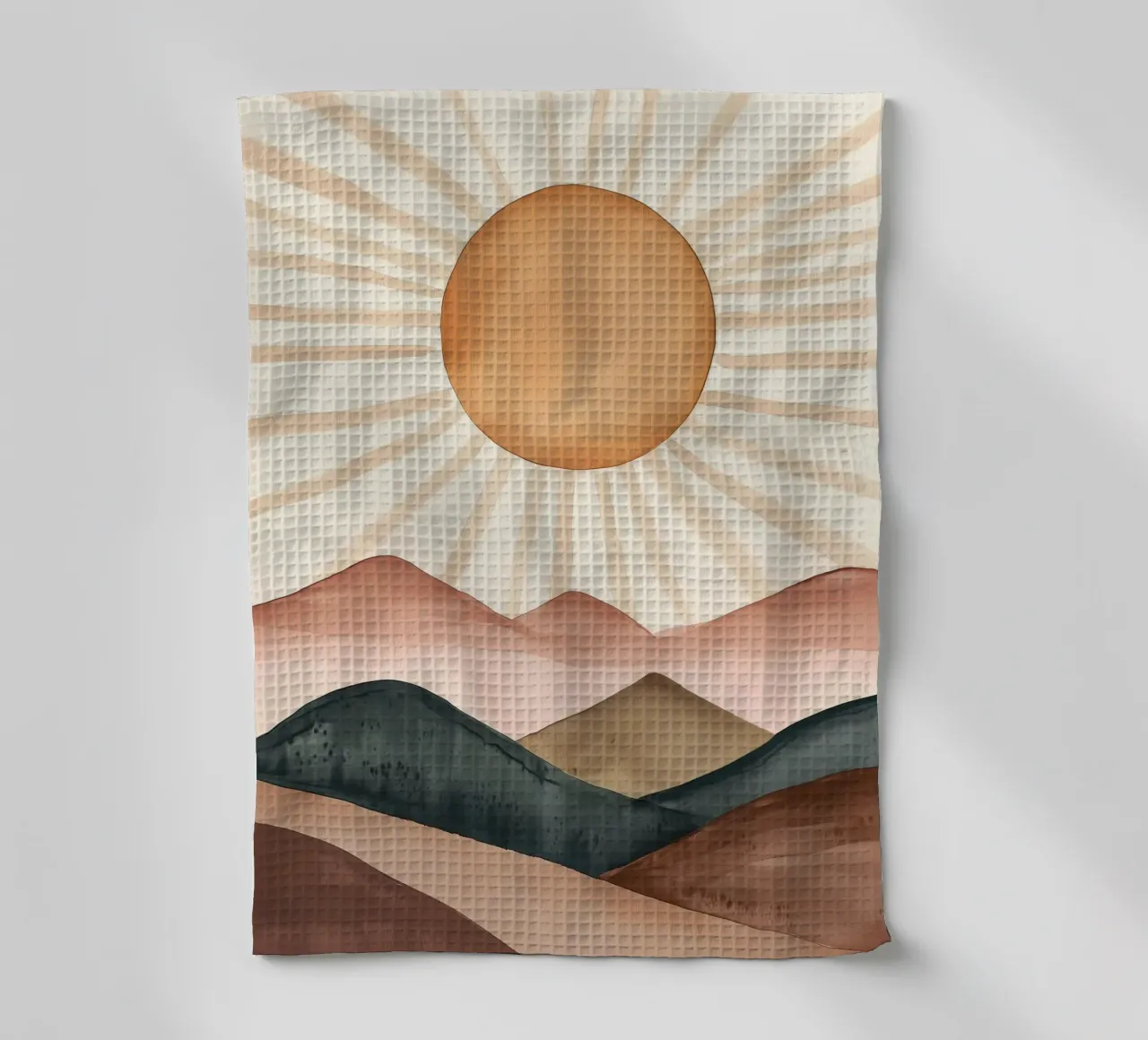 Boho Sun Mountains Abstract Watercolor Calm Minimalist Art torchon de Gentle Echoes Art