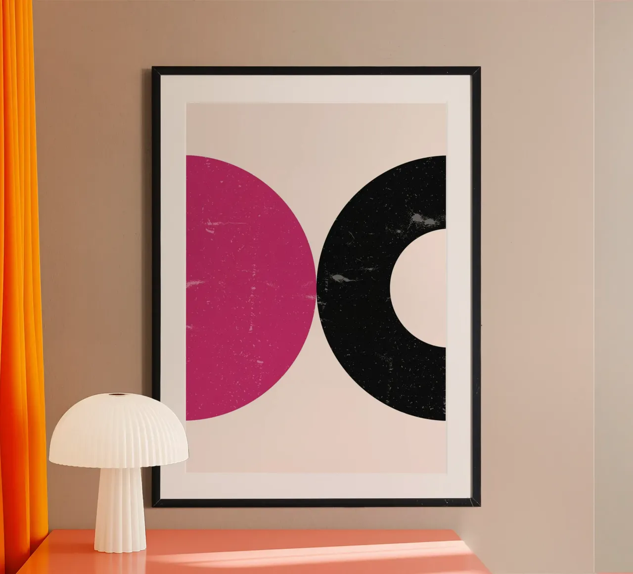 Abstracte Roze Zwarte Cirkel Moderne Minimalistische Muurkunst Print poster van NorwesClub