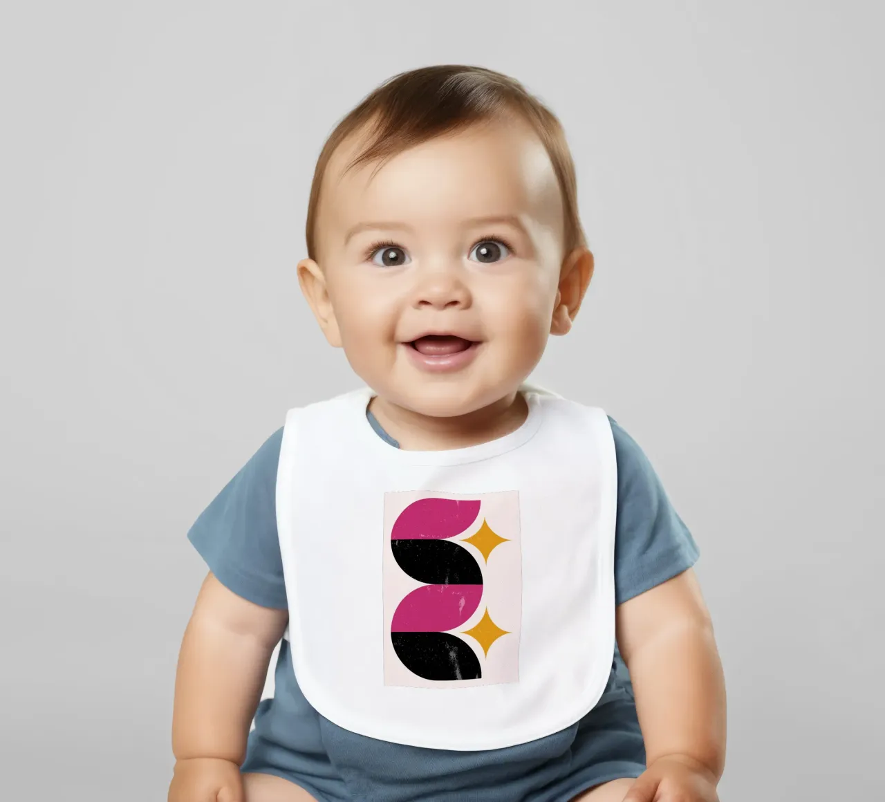 Retro Geometric Abstract Art Print by Wavy Shapes & Stars baby bib by NorwesClub