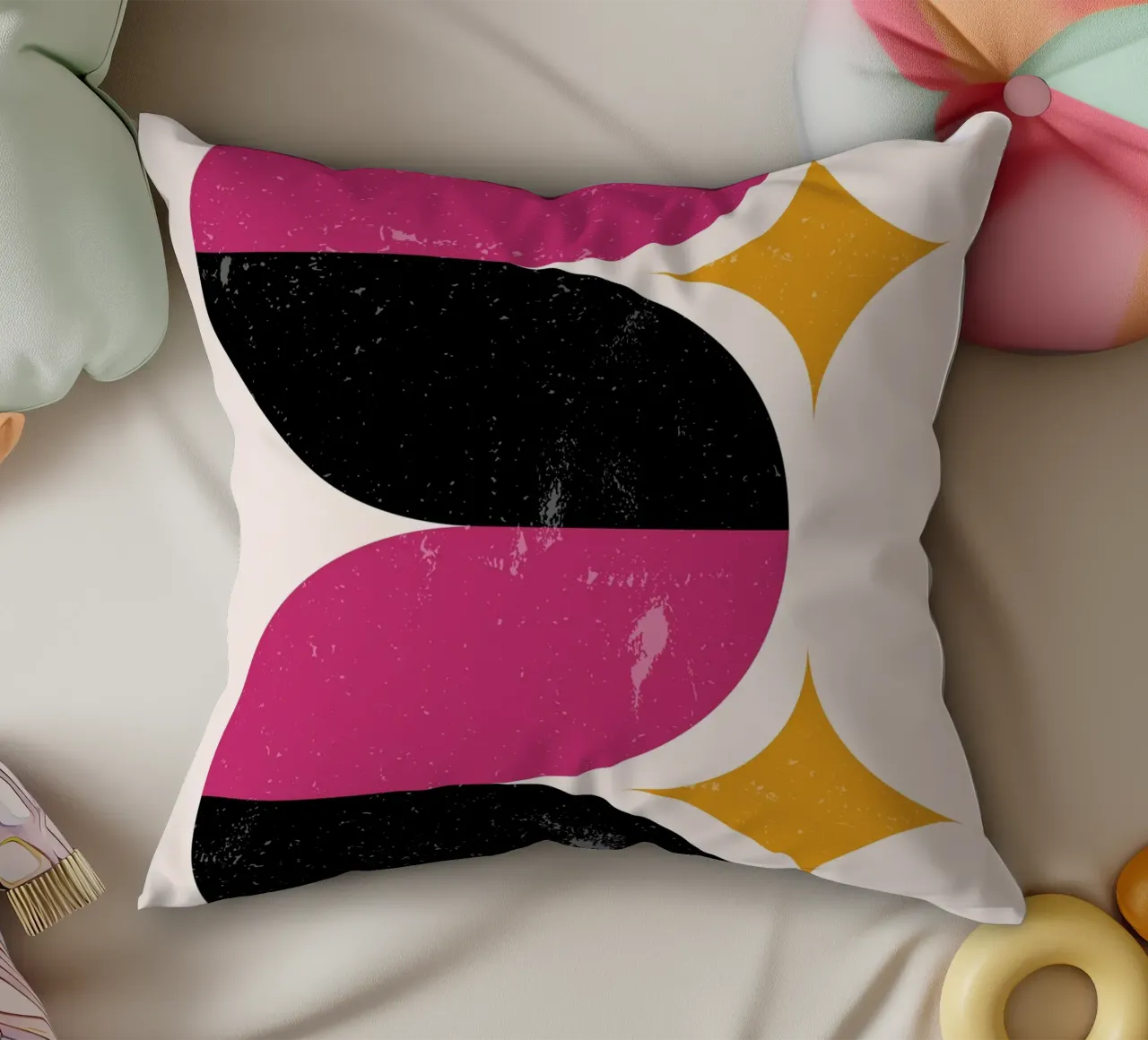 Retro Geometric Abstract Art Print by Wavy Shapes & Stars decorative cushion by NorwesClub