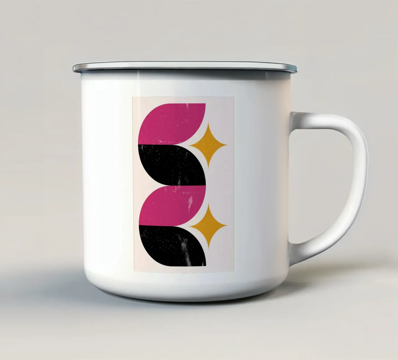 Retro Geometrische Abstracte Kunstdruk van Wavy Shapes & Stars emaille mok van NorwesClub