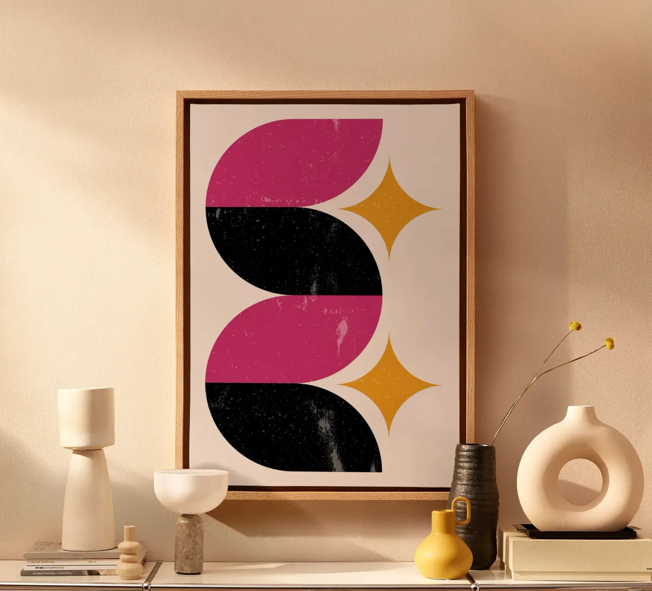 Retro Geometric Abstract Art Print by Wavy Shapes & Stars canvas by NorwesClub