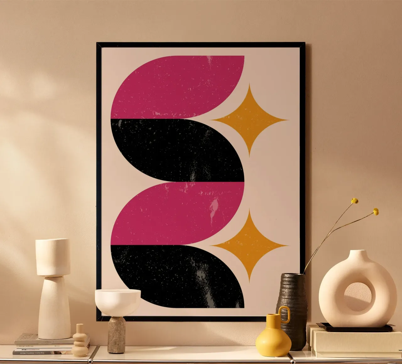 Retro Geometric Abstract Art Print by Wavy Shapes & Stars hahnemühle by NorwesClub