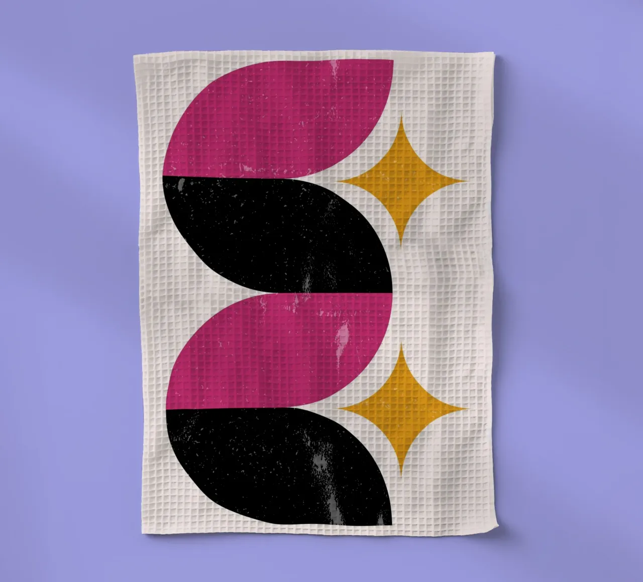 Retro Geometric Abstract Art Print by Wavy Shapes & Stars tea towel by NorwesClub