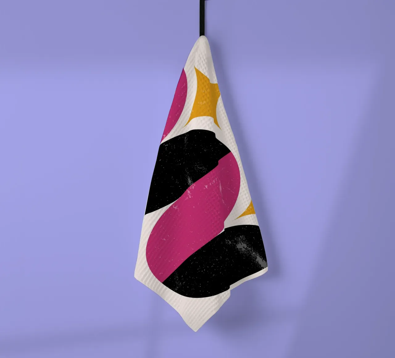 Retro Geometric Abstract Art Print by Wavy Shapes & Stars tea towel by NorwesClub