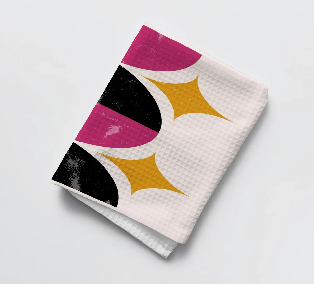 Retro Geometric Abstract Art Print by Wavy Shapes & Stars tea towel by NorwesClub