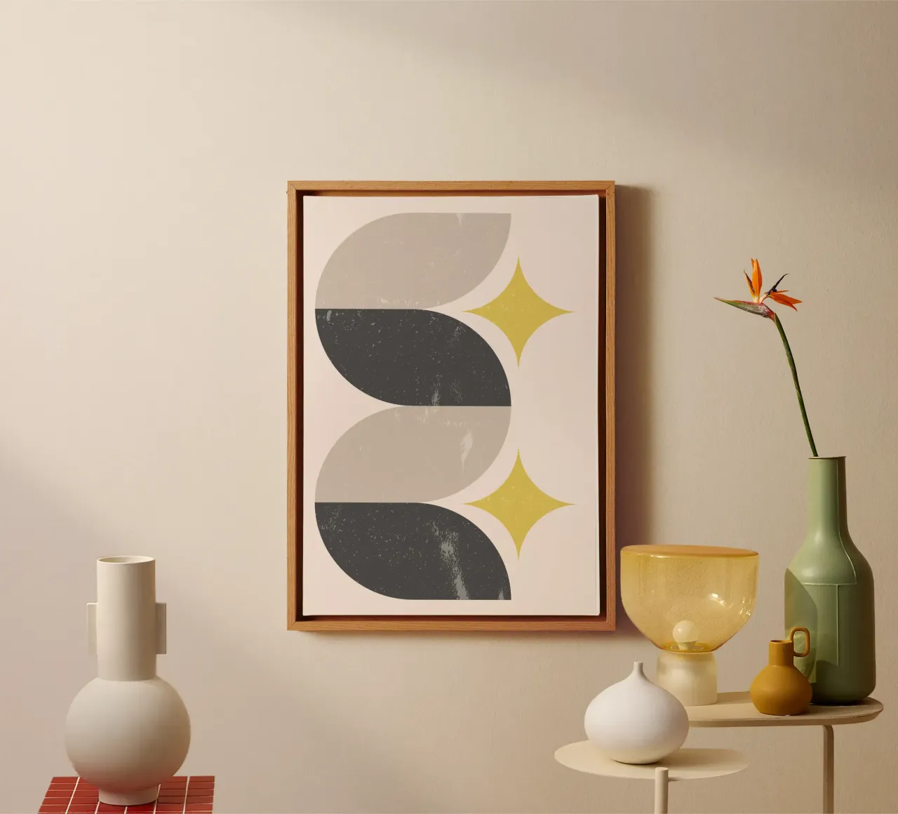 Astratto Mid-Century Modern Wavy Shapes & Starbursts Art Pri tela con Cornice a cassetta da NorwesClub