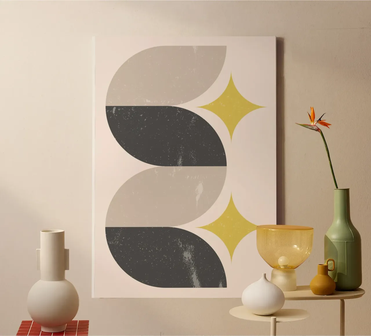 Astratto Mid-Century Modern Wavy Shapes & Starbursts Art Pri tela con Cornice a cassetta da NorwesClub