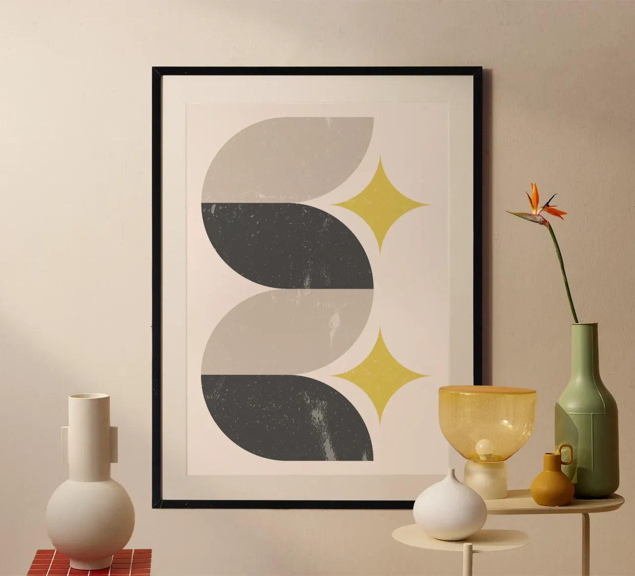 Astratto Mid-Century Modern Wavy Shapes & Starbursts Art Pri poster con telaio in alluminio da NorwesClub