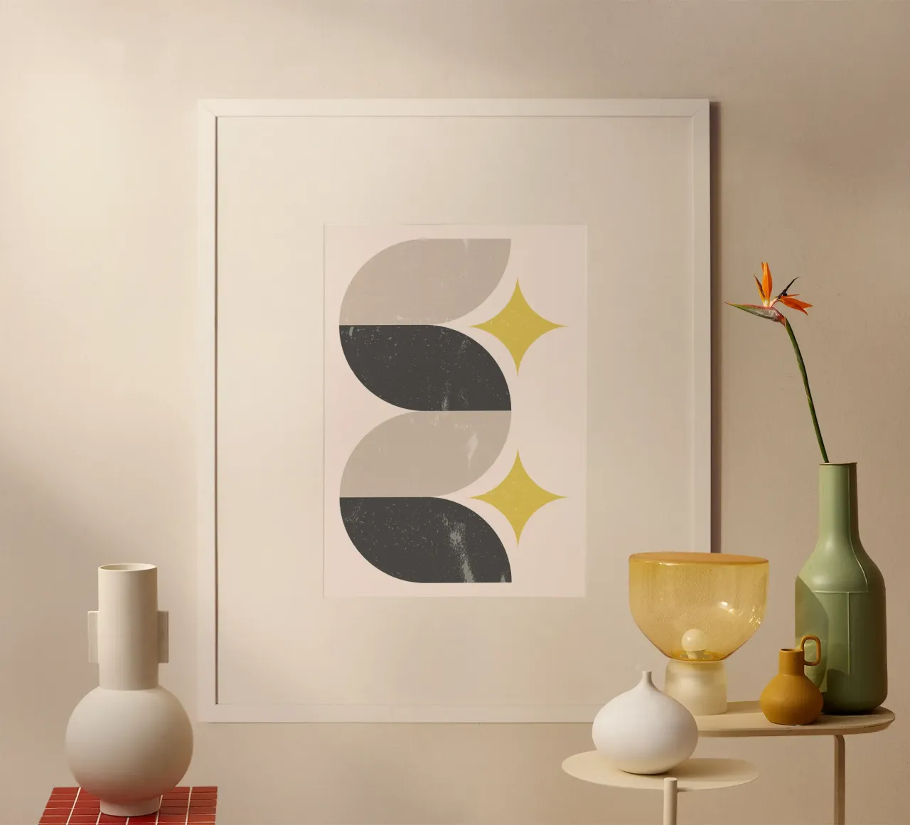 Astratto Mid-Century Modern Wavy Shapes & Starbursts Art Pri poster con telaio in alluminio da NorwesClub