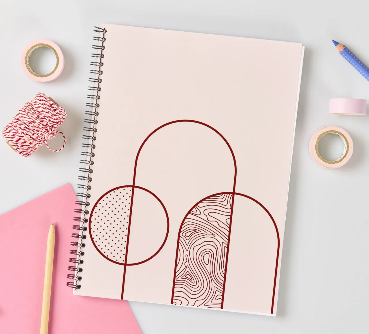 Stampa artistica astratta della linea Arco e Cerchio di Organic Patterns, T diario ad anelli da NorwesClub