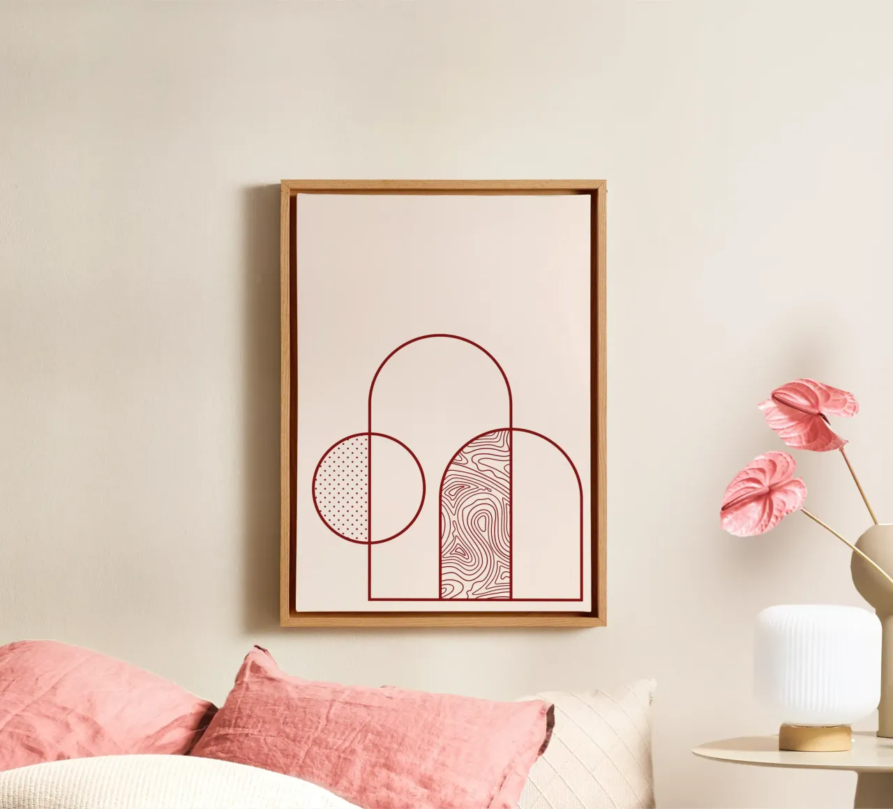 Abstrakter Bogen & Kreis Linie Kunstdruck von Organic Patterns, T Leinwand von NorwesClub