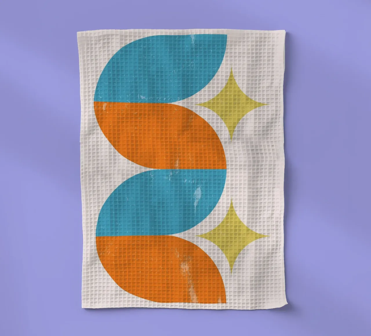 Forme ondulate astratte e stelle in blu arancio. canovaccio da cucina da NorwesClub