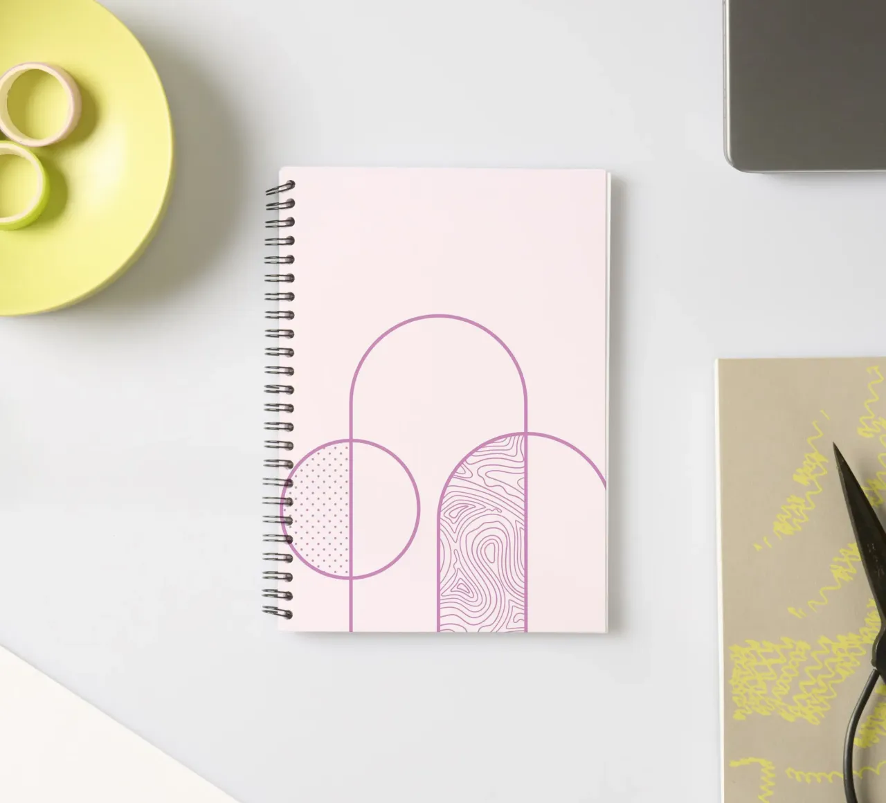 Minimalist Arch & Circle Line Art Print by Organic Patterns, spiral notebook by NorwesClub